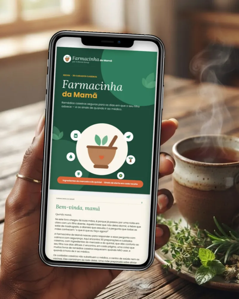 Ebook Farmacinha da Mamã aberto no telemóvel